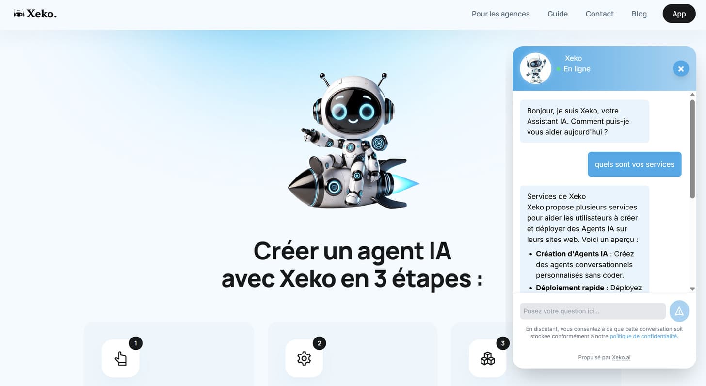 Schéma d'un agent IA GPT intégré sur un site web : LLM, base de connaissances et interface widget