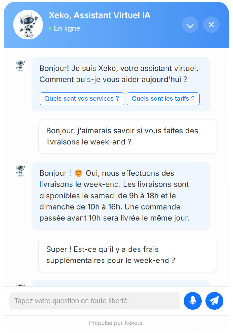 Chatbot IA Xeko : réponses personnalisées et contextuelles en temps réel